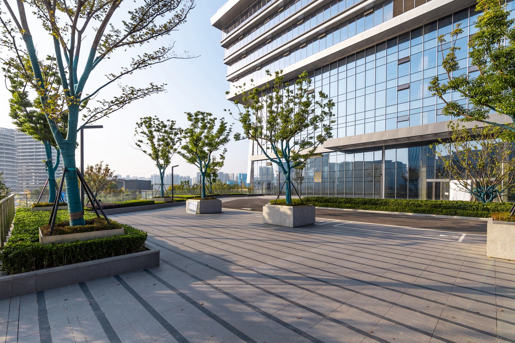 Modern commercial buildings representing the professional insurance industry context